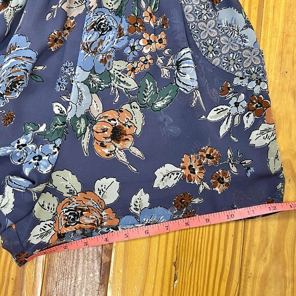 O'Neill Dark Floral Romper Shortall Size Med 1 Piece Blouson Romantic Boho Blue - Picture 14 of 16